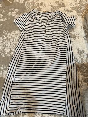 DownEast Navy and White Striped Button Front Top